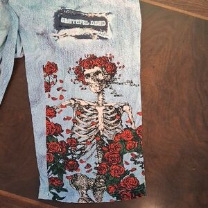 AUTHENTIC! Grateful Dead Blue and Red Floral Skeleton Cropped Pants 6624